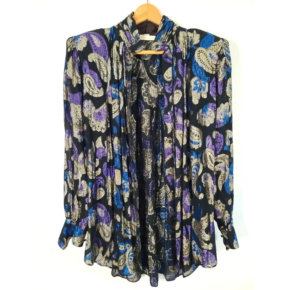 Rare Vintage 80s Jo-Ed Sophisticates Metallic Button Blouse